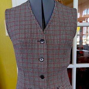 Vintage Janzen Vest. Small Black Red Plaid Print. Red Striped Inside.